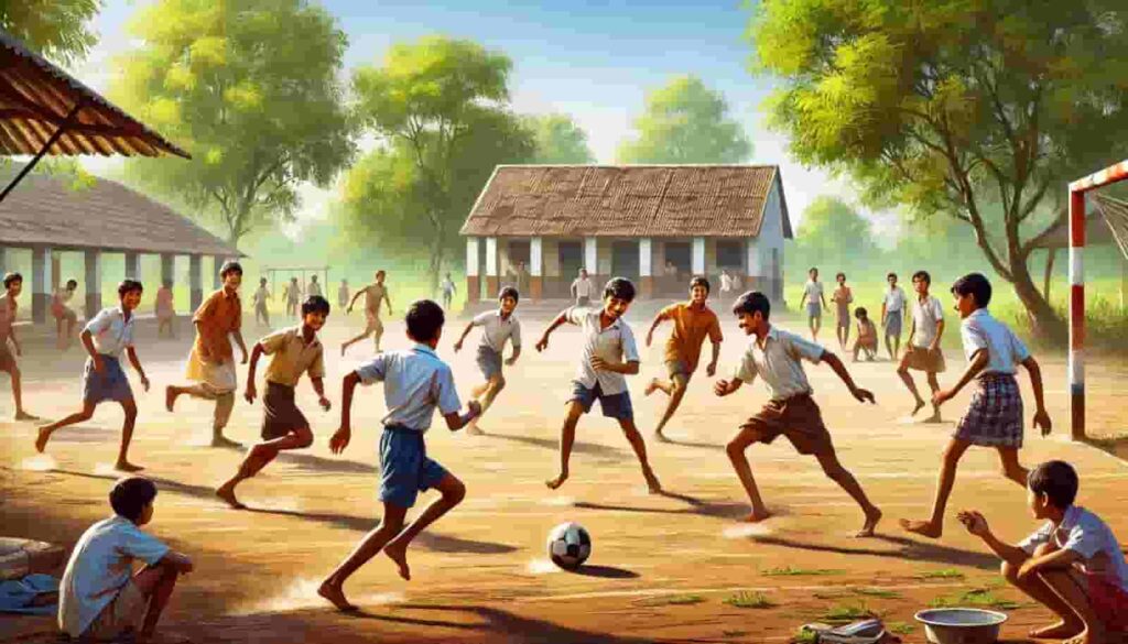 playing football in a school ground