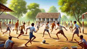 playing football in a school ground
